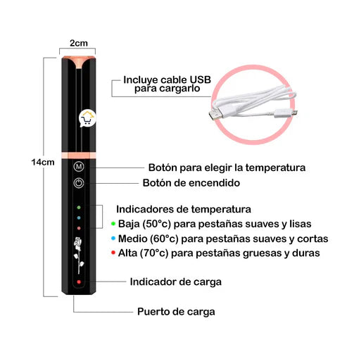 Encrepador y Rizador de Pestañas Eléctrico – Recargable por USB